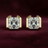 Vault Studs | Asscher Half Bezel Earrings