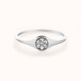 Round Pavé Signet Ring | White Gold - Zayla