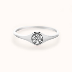Round Pavé Signet Ring | White Gold - Zayla
