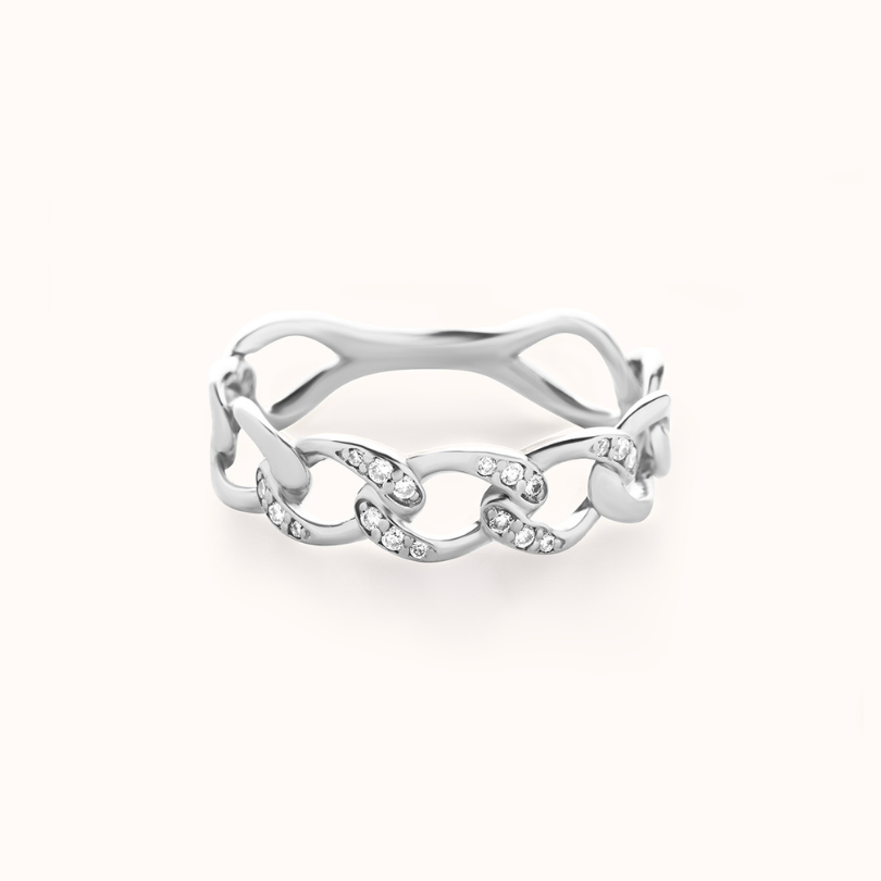 Pavé Chain Ring | White Gold - Zayla