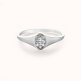 Oval Pavé Signet Ring | White Gold - Zayla