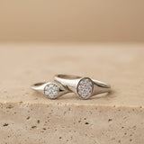 Round Pavé Signet Ring | White Gold