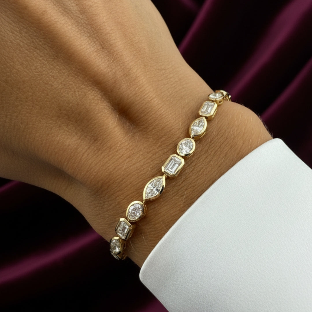 mixed diamond tennis bracelet with bezel 