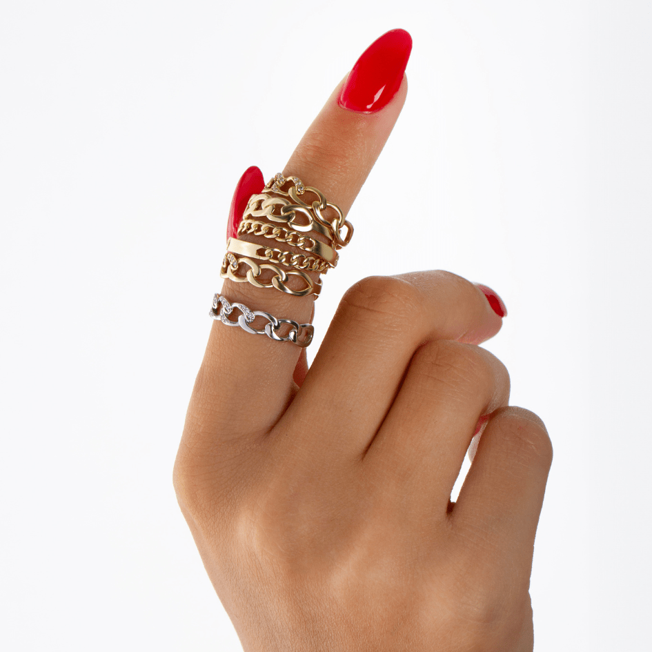 Pavé Chain Ring | White Gold - Zayla - Rings