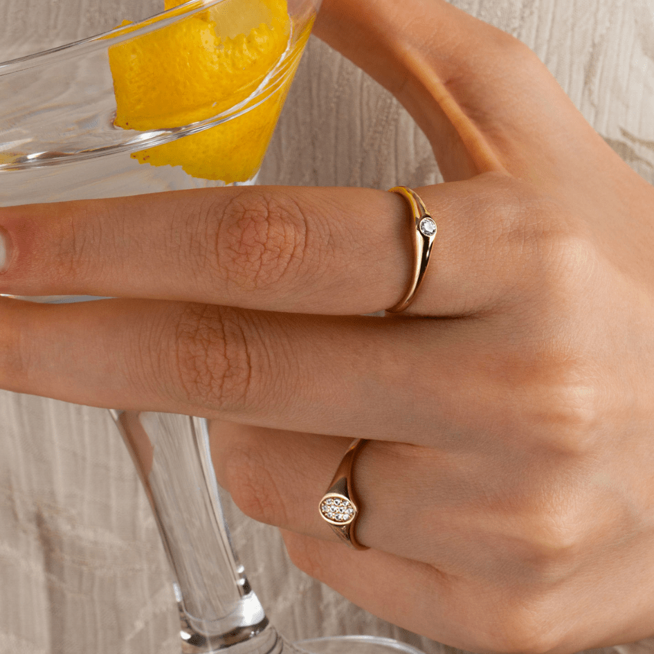 Oval Pavé Signet Ring - Zayla - Rings